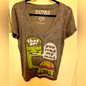 💜Y2K David & Goliath gray cartoon "Shut up! " "You read my mind" tee shirt- XL